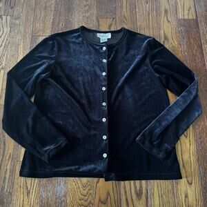 Vintage‎ Talbots Velvet Cardigan Womens Medium Button Up Sweater Black Holiday